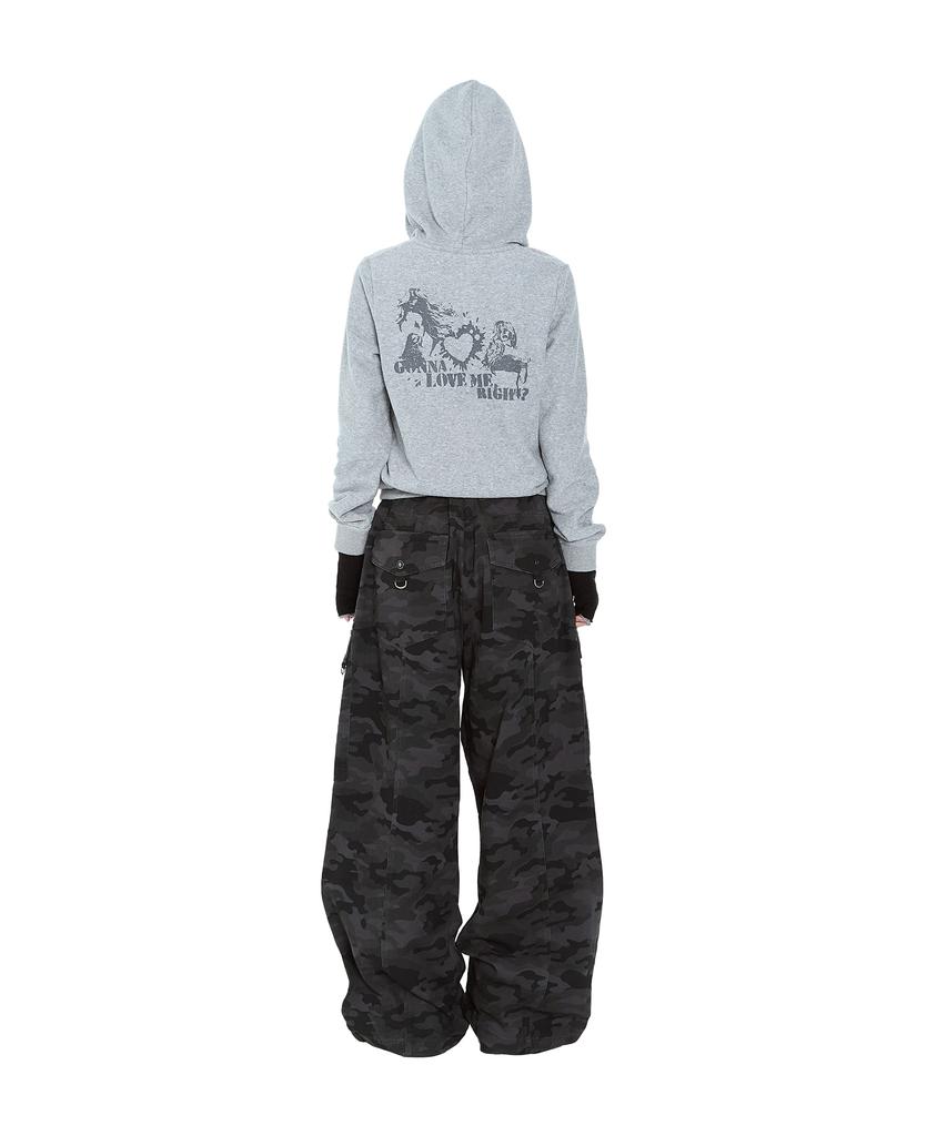 AAKAM Knee Pin-Tuck Camo Zippered Cargo Pants (Black)