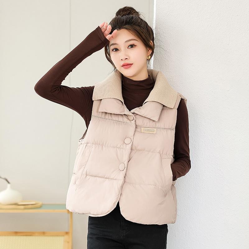 New Cotton-padded Vest, Fashionable and Versatile Knitted Patchwork Cotton Jacket, Double-layer Collar High-end Jacket