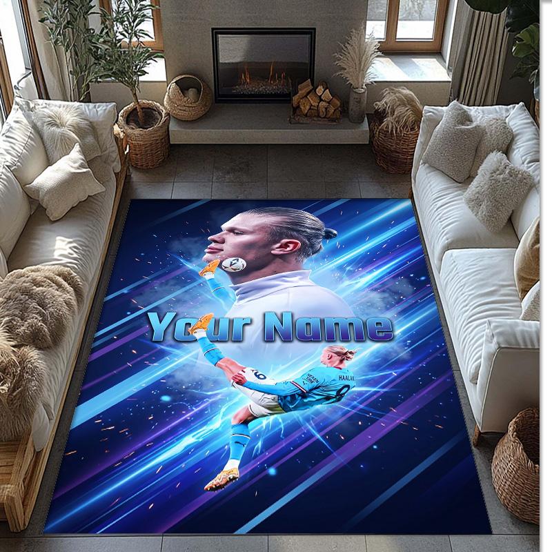 Erling Haaland Printed Crystal Velvet Rug Non‑Slip Crystal Velvet Carpet For Sofa Bedroom Indoor Home Decoration