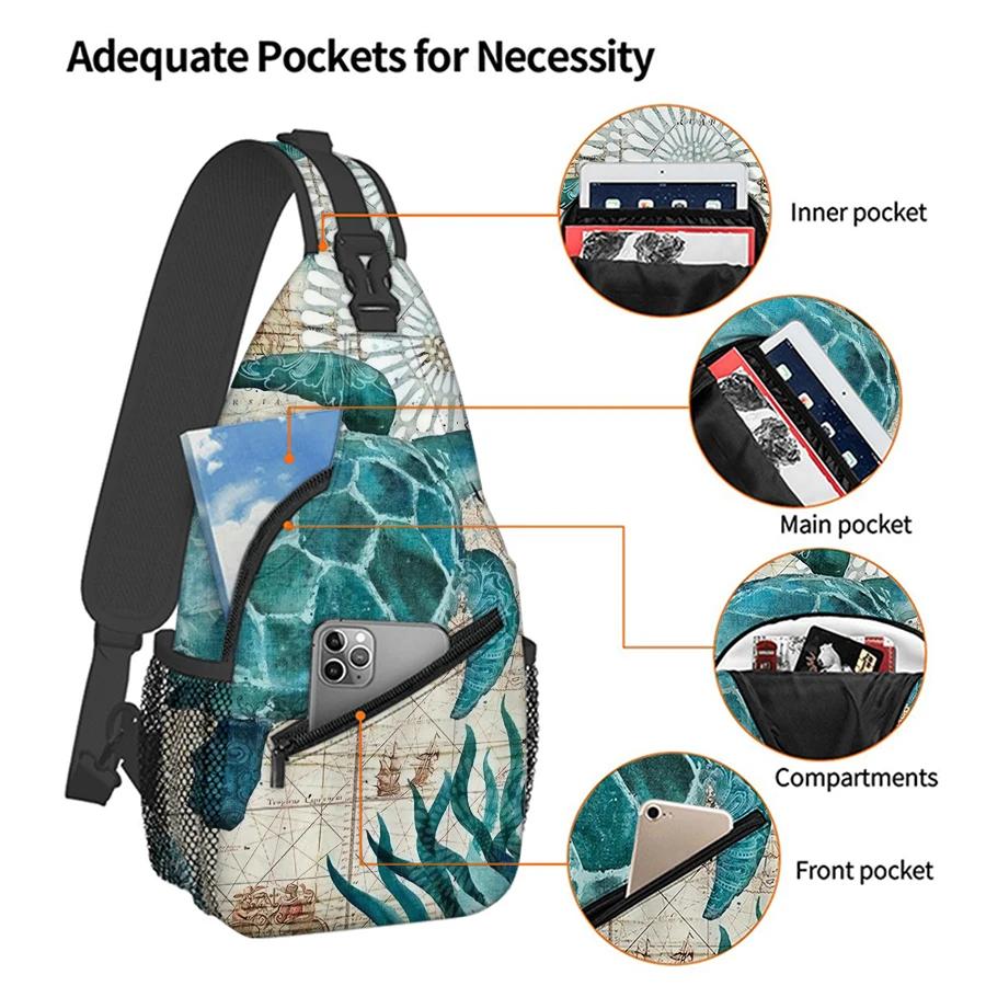 Sea Turtle Pattern Small Chest Bag Men's and Women's Best Gift 2D Flat Cartoon Large Capacity Outdoor Sports Leisure Fashion