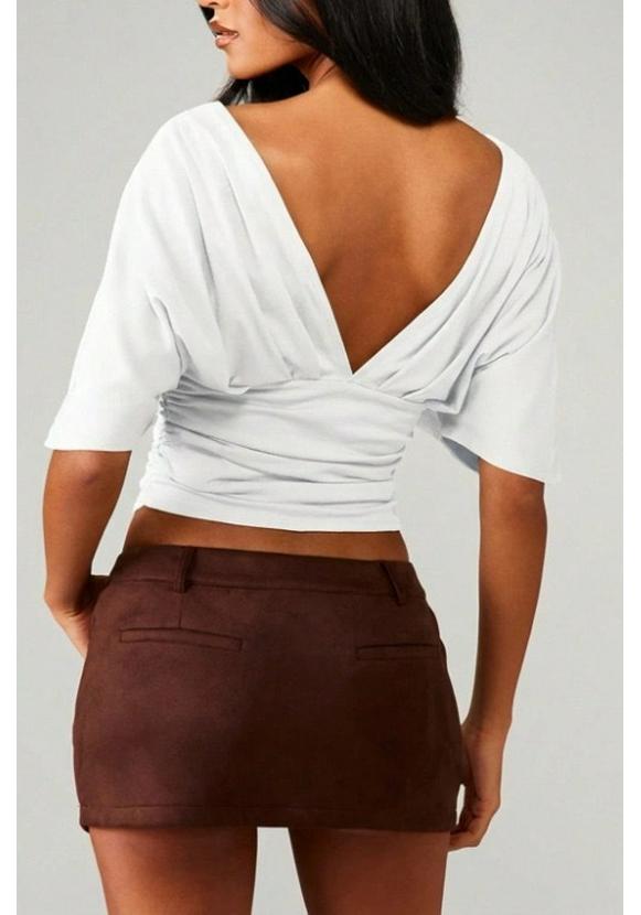 Women's V-Neck Batwing Sleeve Cropped Top - Spring Summer Collection 2026