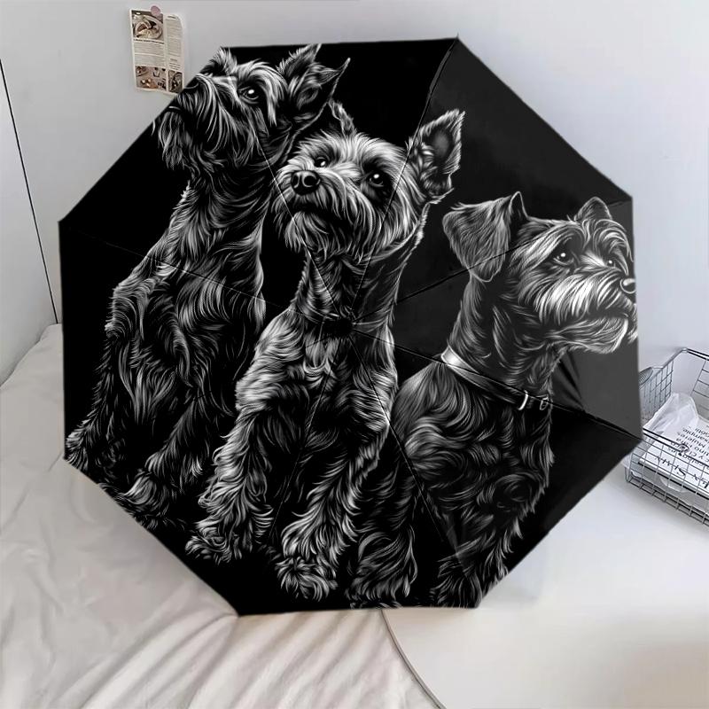 Black Schnauzer pattern, automatic folding umbrella, portable and foldable design, 8 ribs, a Christmas or birthday gift.