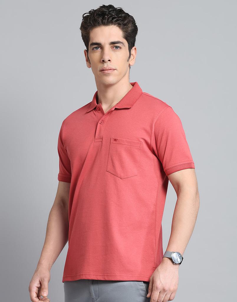 MONTE CARLO Mens Solid Rust Collar Neck Half Sleeve T-Shirt