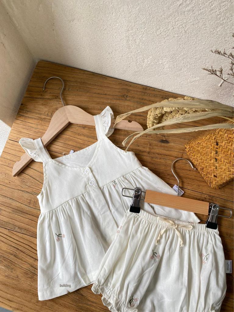 Girls' Embroidered Ruffle Strap Dress & Bloomers - Baby Summer Outfit Set