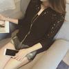 Fall Spring Women Coat Hollow Out Lace Stand Collar Zipper Closure Solid Color Elastic Cuff And Hem Daily Wear Dating Jacket