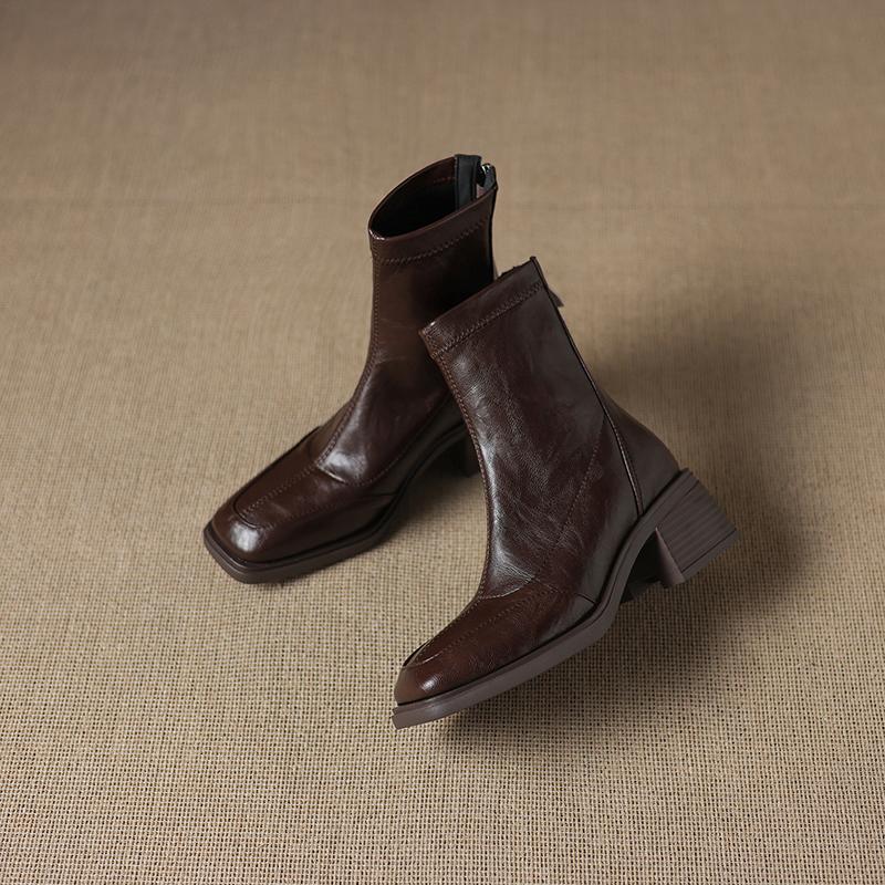 Krazing Pot Microfiber Winter Square Toe Modern Size 33 Boots Size 43 Zipper Fashion Ankle Boots