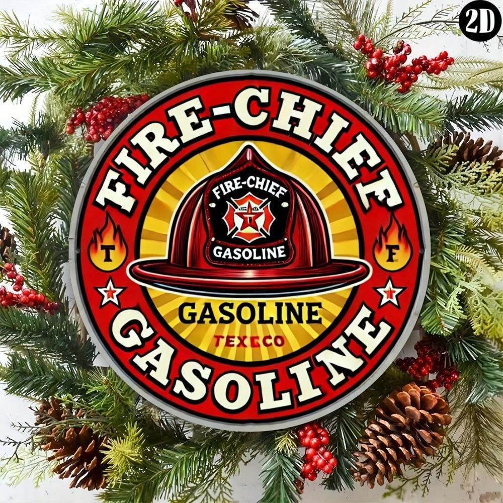 Vintage Texaco Fire Chief Gasoline Metal Sign Round 8x8 Inch Aluminum Wall Art Decor for Home Bar Cafe Living Room Gift