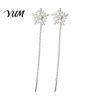 Daily Commuter Fashion Jewelry 1 Pair Snowflake Earrings for Women, Sparkling Dangle Earrings, Winter Long Lightweight Chain Ear Line Drop Minimalist