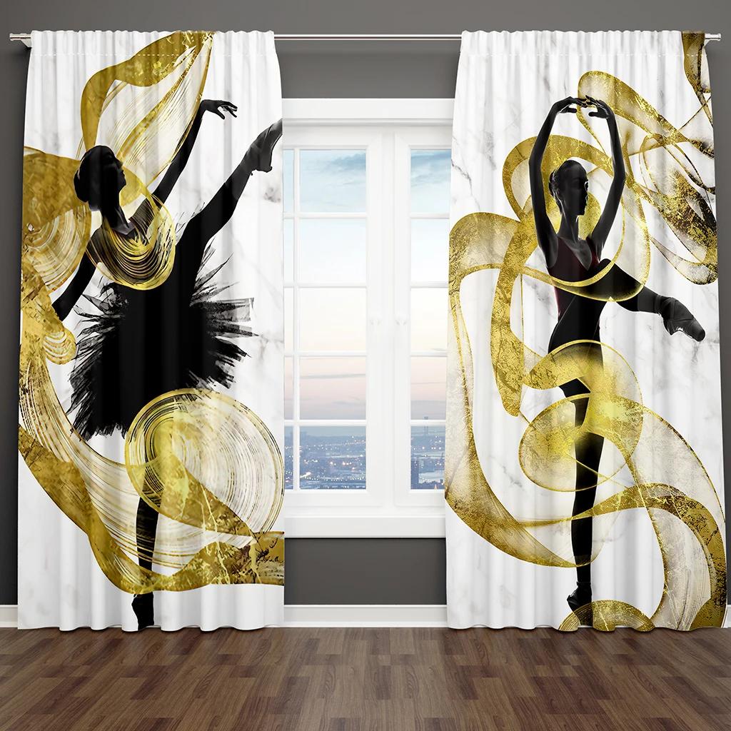 3D Moderne Klassisk Marmor Grønt Gull Elegant Grå 2 Panel Tynn skyggelegging Polyester Vindusgardin for soverom Stueinnredning