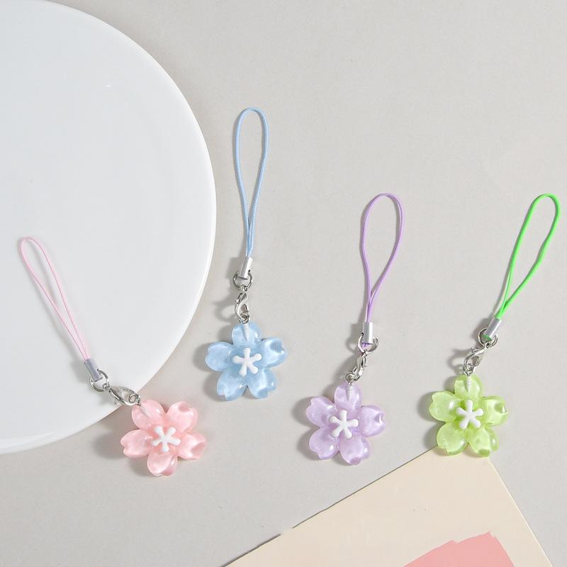 Cute Romance Colorful Sakura Flower Pendant Mobile Phone Chain for Women Girls Couple Accessories Bag Keychain Friendship Gift