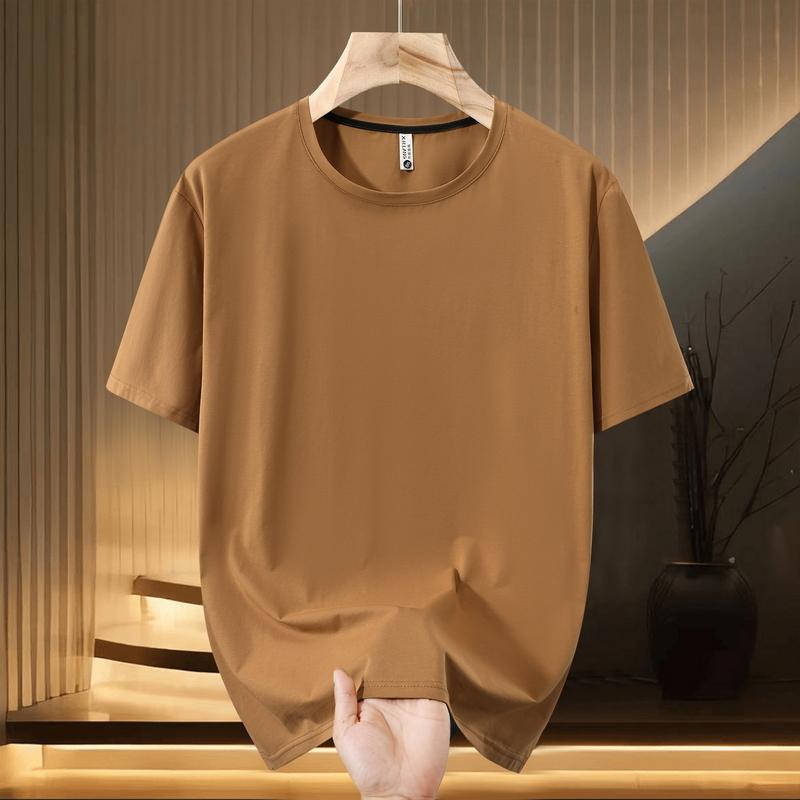 Smiao Grote Maten 5XL-13XL Oversized T-shirt voor Heren Zomer Tops Mode Effen Kleur Korte Mouw T-shirt Zomer Herenkleding 11XL(150kg-160kg) bruin