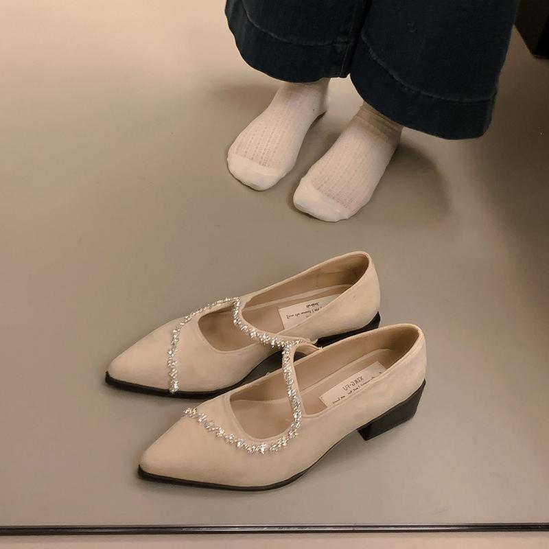 

Pointed Toe Crystal Women Mary Jane Shoes Ladies Casual Shallow Slip On Shoes Autumn Eelgant Dress Shoes 35 абрикосовый