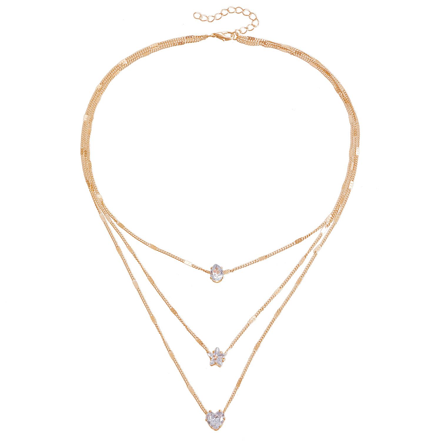 

Простое многослойное пентаграмма любовь капля воды кулон ретро ожерелье ключичная цепочка женское золотой