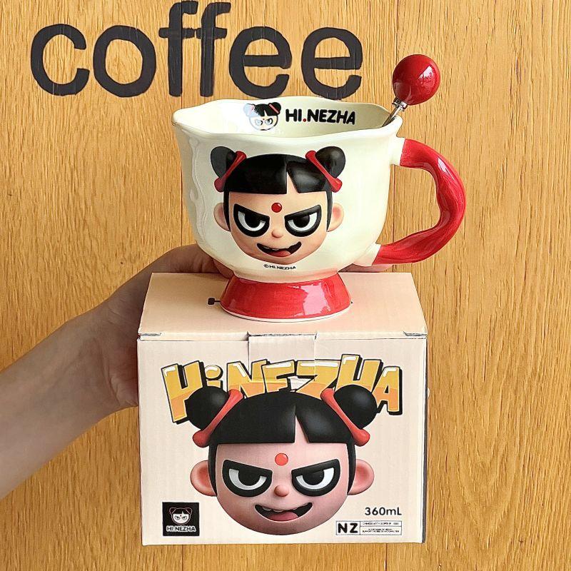 High-value Nezha Water Cup Cute Cartoon Ceramic Mug Office Coffee Cup Birthday Gift Souvenir