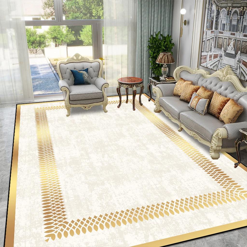 Goldener Luxus Europäischer Großer Teppich für Wohnzimmer Sofa Tisch Daneben Teppich für Schlafzimmer Waschbar Weiche Bodenmatte Dekoration Zuhause
