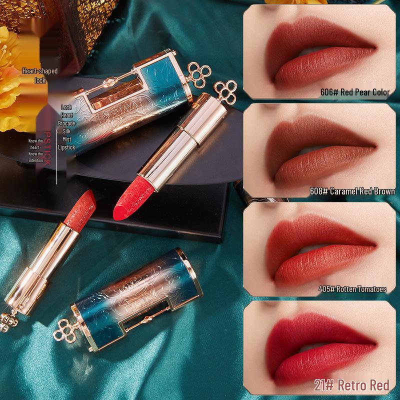 Shaya's Retro True Red Matte Silk Lipstick S023 - Easy to Apply, Non-Fading, Embossed Chinese Style.