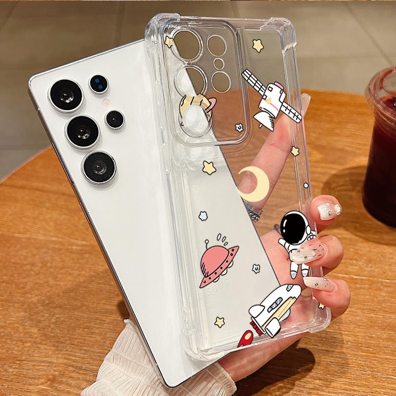 Cartoon Astronaut Print Phone Case For Samsung Galaxy A57 A37 A17 A56 A16 A55 A36 A26 A15 A35 A54 A53 Clear Shockproof TPU Cover