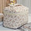 Floral Large Capacity Quilted Cotton Makeup Bag - Portable Japanese/Korean Style for Travel