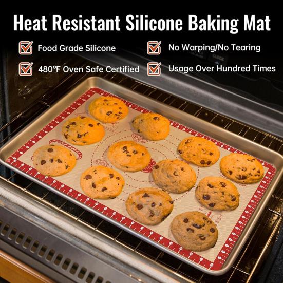 Silicone Baking Mat Non-Stick Pastry Mat for Rolling Dough Heat-Resistant Cookies Fondant Making Mat Dishwasher Safe Kitchen Tools