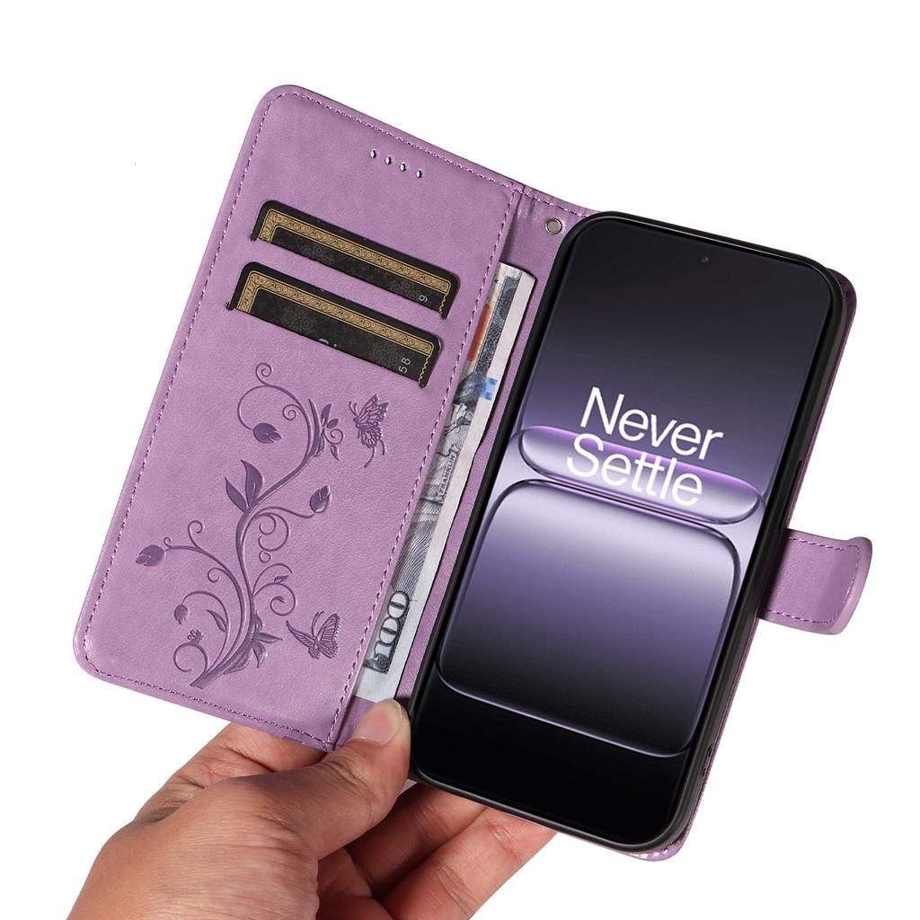 For OnePlus Nord 5 5G/OnePlus Ace 5 Ultra 5G PU Leather Cases Flower Pattern Wallet Stand Phone Cover with Strap -  Light Purple