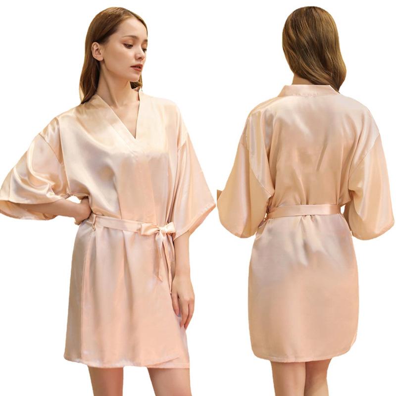 Women's Satin Twist Short Bathrobe - Glossy, Solid Color, Summer Thin, Sexy Cardigan