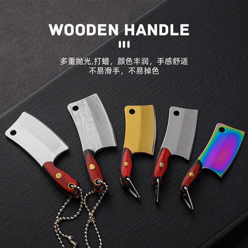Mini Kitchen Knife 420 Stainless Steel Wooden Handle Pocket Finger Knife Collection God Of Wealth To Gift Pendant Holster Knife