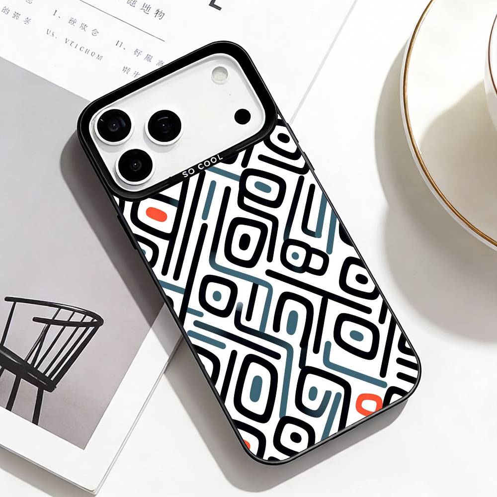 Trendige Abstrakte Handyhülle Für iPhone17,16,15,14,13,12,Pro Max Schwarz Bunt Handyhülle