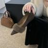 thick heel black pointed single shoes shoes 2026 gentle evening shoes with skirt fluffy shoes