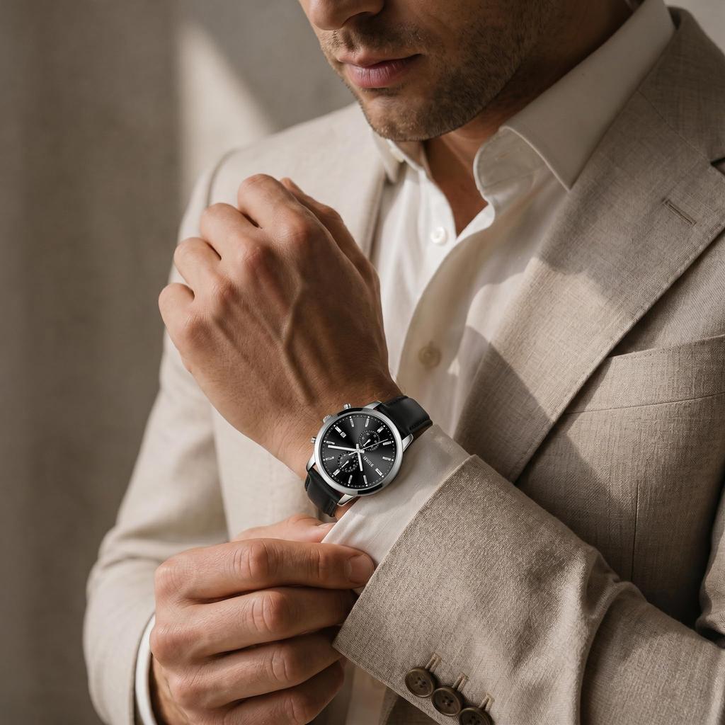 BUREI Brown Leather Date Quartz Simple and Suitable for High School and As a Luxury Gift Men's Watch, Strap, Analog, Display, Movement, Waterproof,