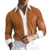 Yousheng Men Shirt Long Sleeve Lapel Design Shirt Tops with Buttons Placket Striped Print Patchwork Color Work Shirt