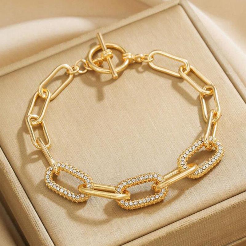 Vintage Simple Hollow Out Zircon Oval Chain Metal Bracelet Set for Woman  Accessories Personalization Punk Charm Jewelry