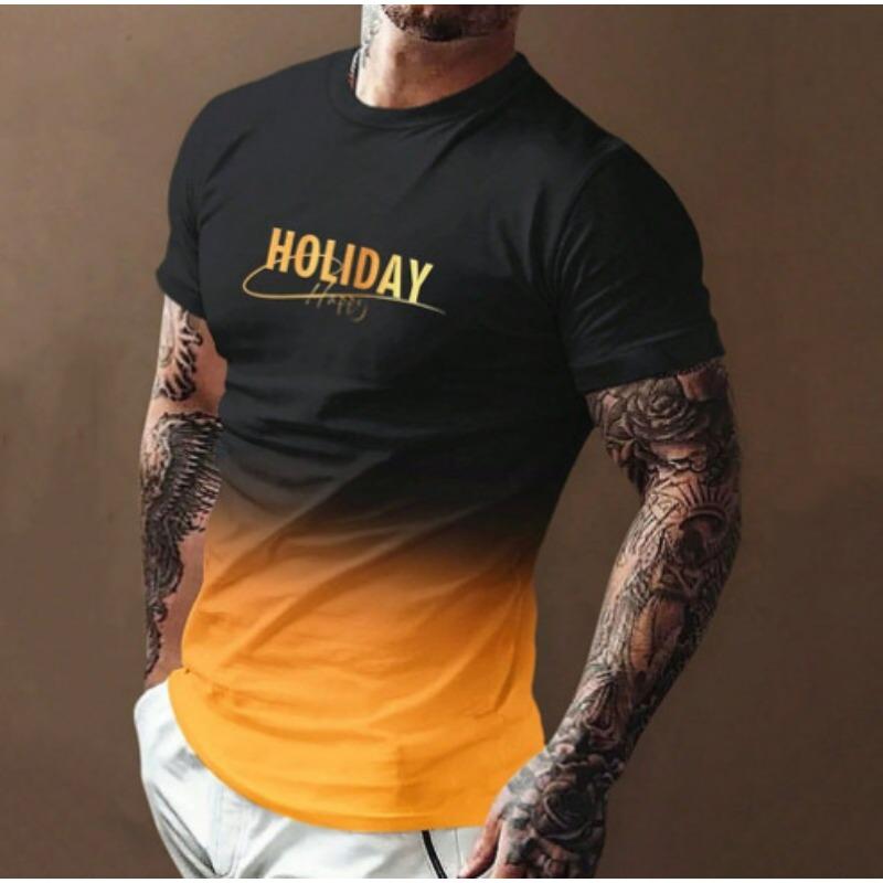Men's 3D Printed T-Shirt gradient color Short Sleeve O-Neck Pullover casual top