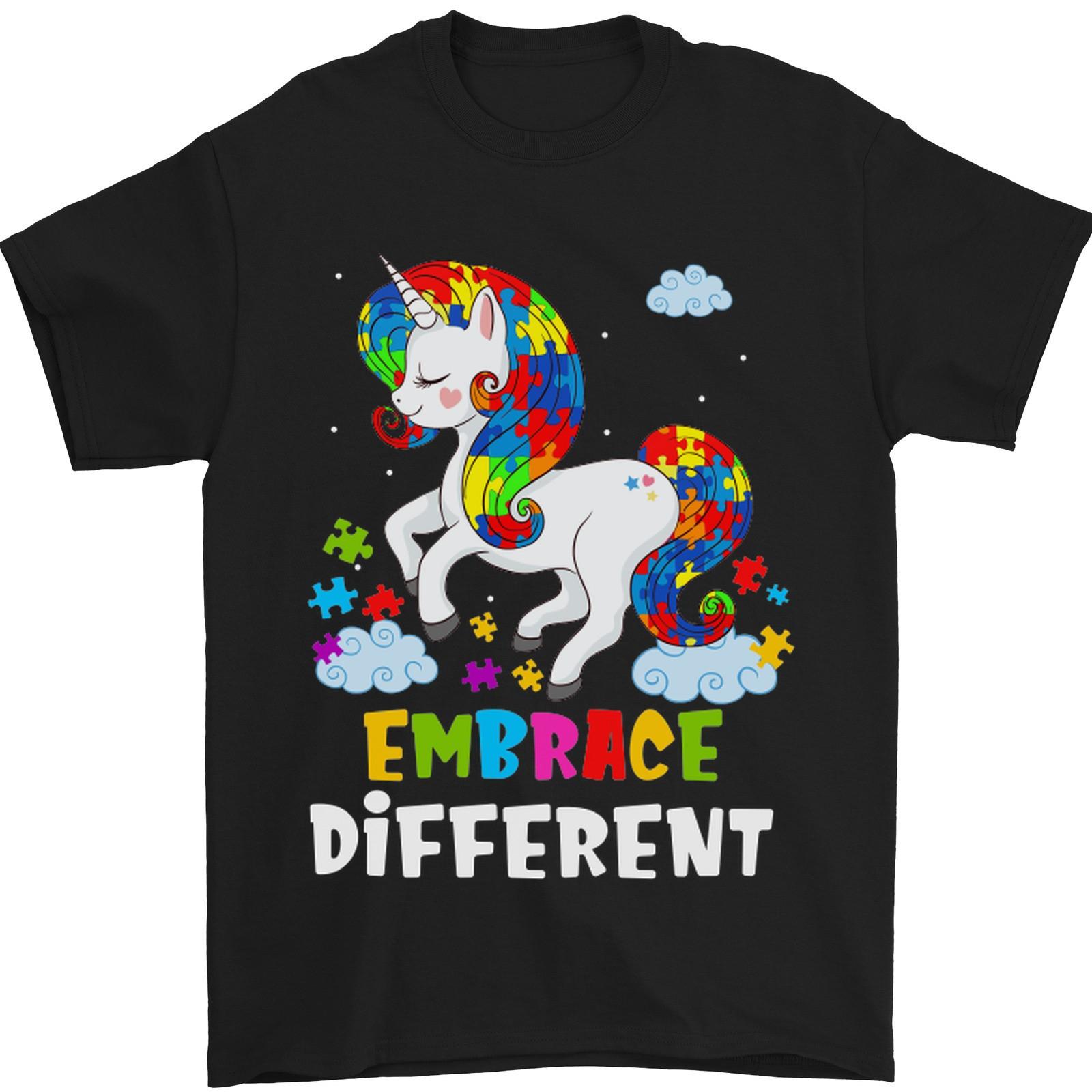 Autism Unicorn Embrace Different Autistic Mens T-Shirt 100% Cotton 4XL