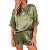 Camiseta de verano para mujer, traje de pijama, ropa de dormir de gasa de Color sólido, camiseta de manga corta, pantalones, camisón informal suelto, traje de dos piezas
