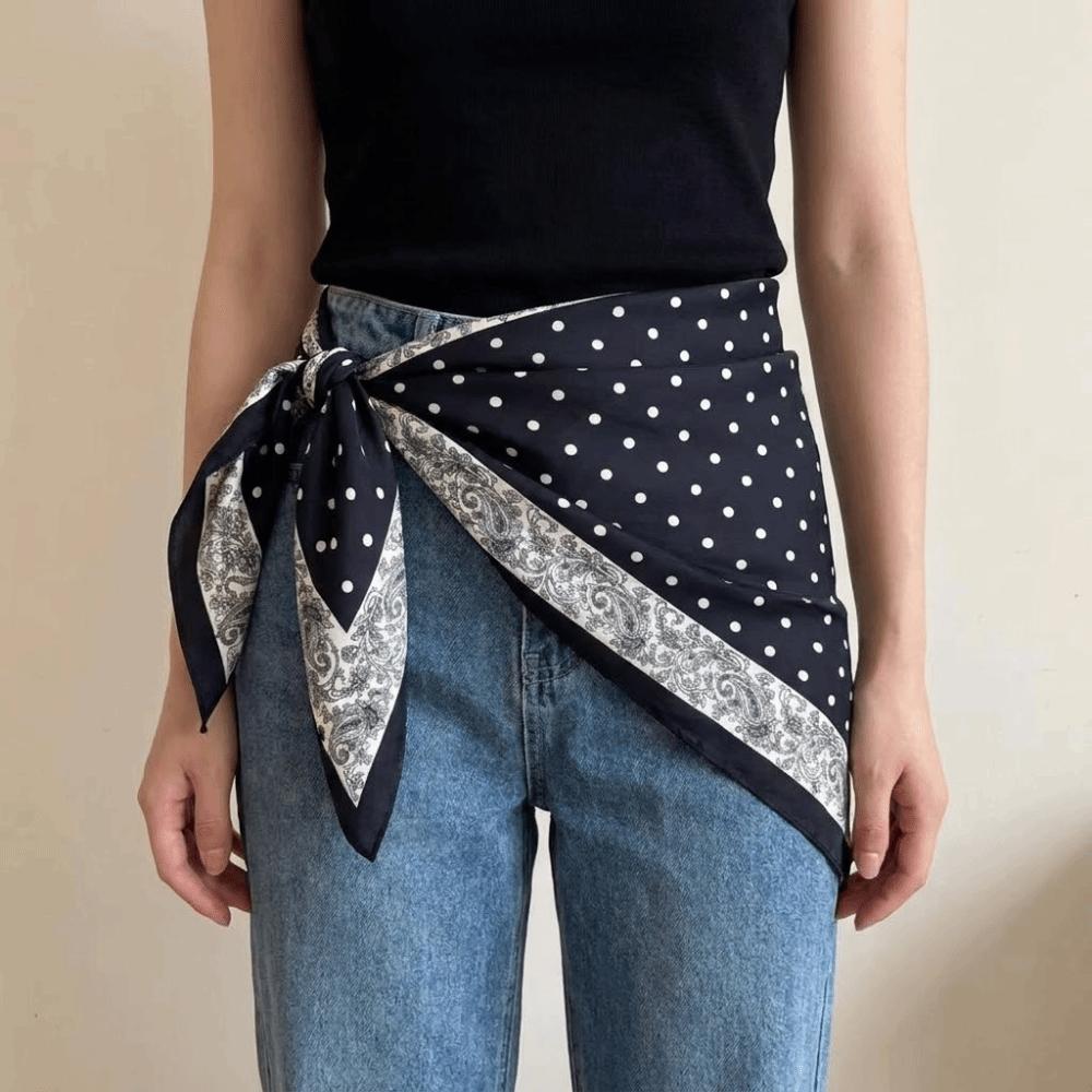 Imitation Silk Floral Triangle Scarf Polka Dot Decorative Headscarf Versatile Belt Scarf Travel
