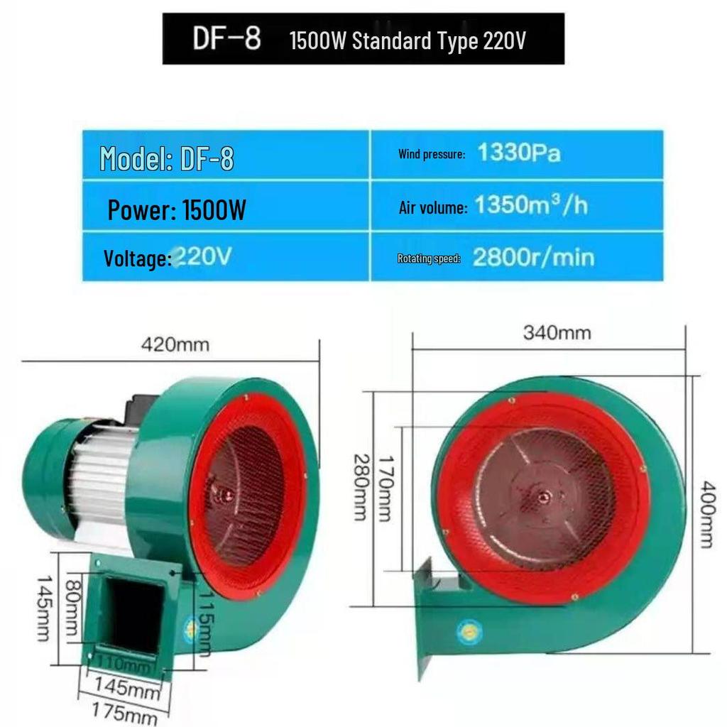 DF Low Noise High-Temp Centrifugal Fan: Multi-Winged Industrial Dust Extraction Blower for Hot Air Furnaces.
