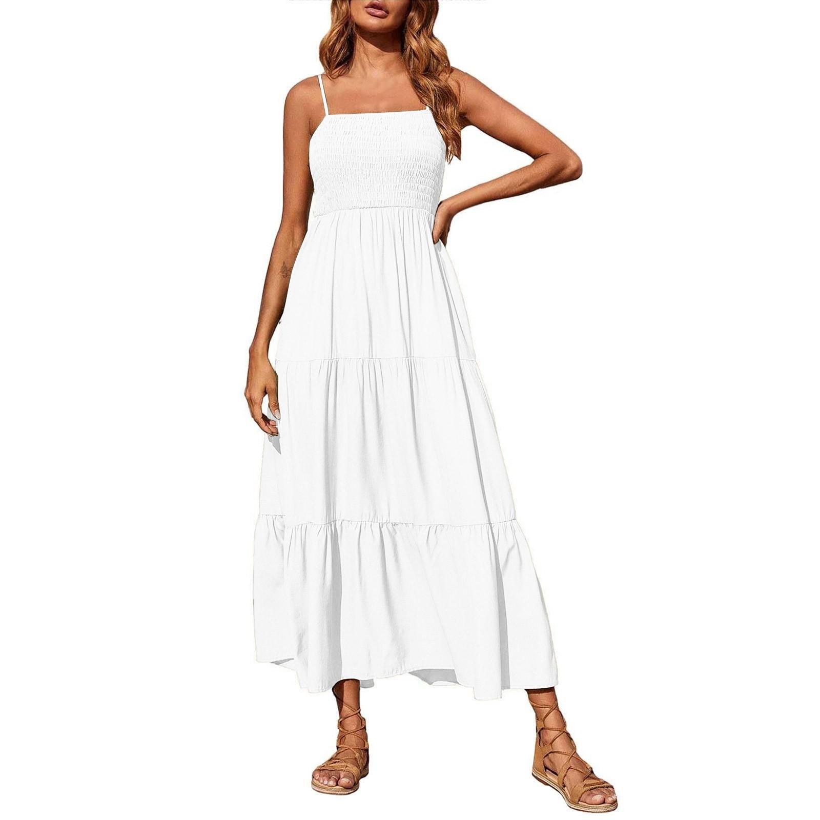 

Модное женское повседневное платье-труба с принтом и бретельками M белый