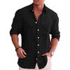 Men's Loose Large Size Solid Colour Shirt Linen Lapel Long-sleeved Casual Shirt Men's Tops