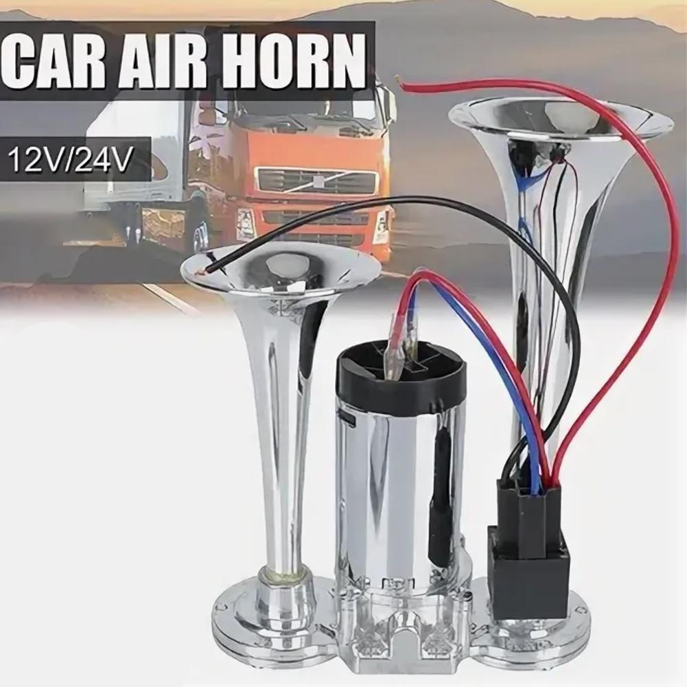 600DB Horn 12V Super Loud Car Electric Horn Dual Trumpets Air Horn Speaker For Car SUV Vehicle Boat Dual Trumpet Train Horn C0E2