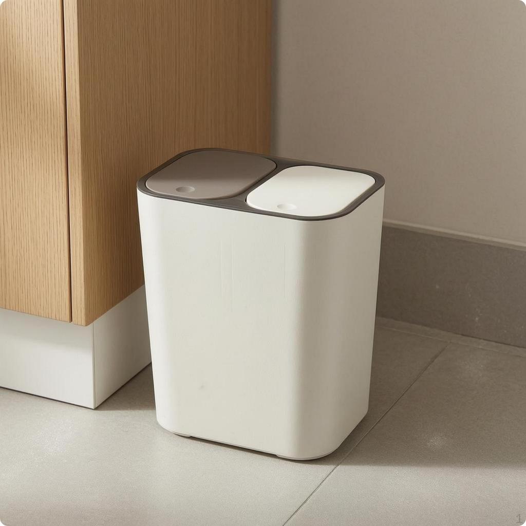 Pattumiera a Doppio Scomparto Compatta Rettangolare a Doppio Coperchio con Design a Due Scomparti per Cucina,