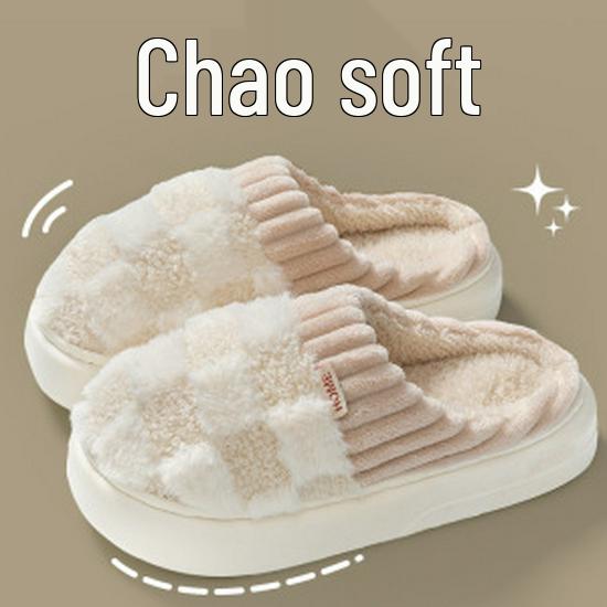 Women's and Men's Furry Plush Non-Slip Indoor Slippers - Thick-Soled, Warm for Autumn and Winter 2025