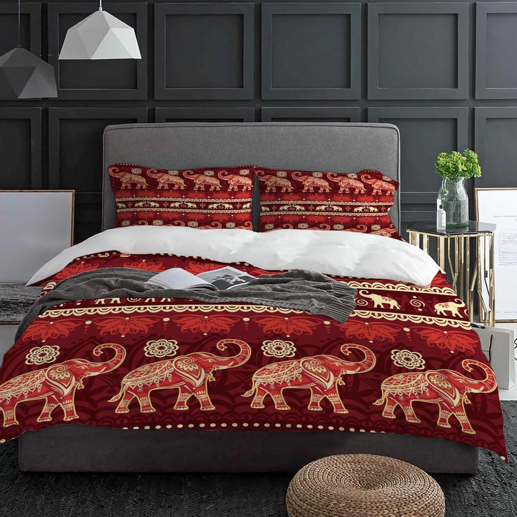 Indien Tier Elefant Blume Bettwäsche Set 3-teilig Bettbezug Kissenbezug Kinder Erwachsene Steppdeckenbezug Doppelbett-Set Heimtextil