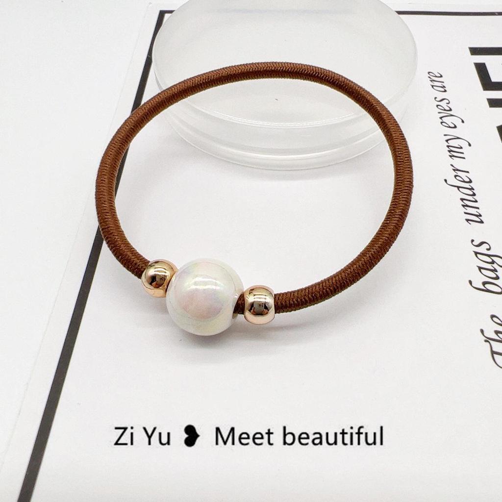 Pearl Hair Tie: Women's Elastic Leather-Covered Hair Ring