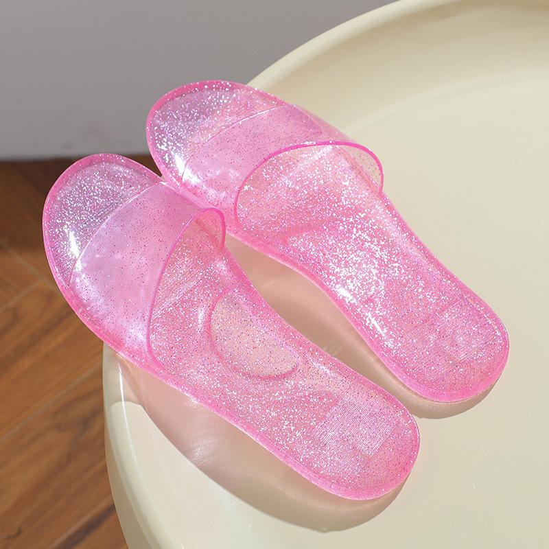 Letnie kryształowe pantofelki: Modne Przezroczyste Płaskie Antypoślizgowe Buty Księżniczki do Noszenia w Domu i na Zewnątrz