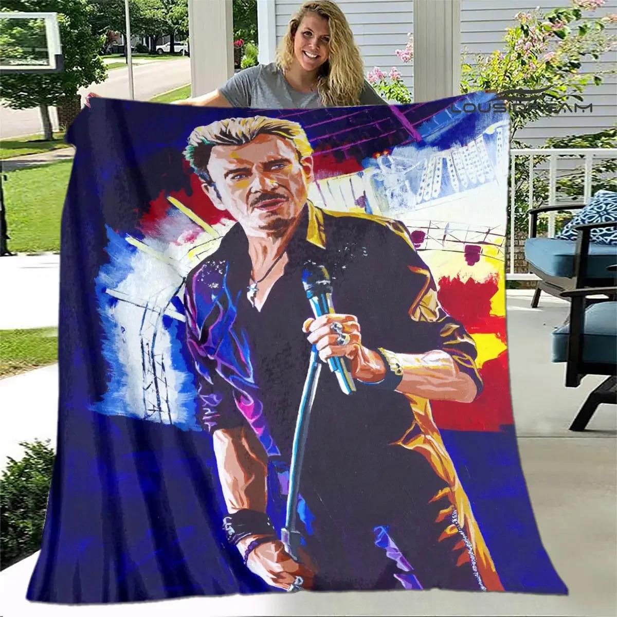 

French rock star Johnny Hallyday print blanket picnic blanket vintage home travel birthday gift bed thin 75x90cm