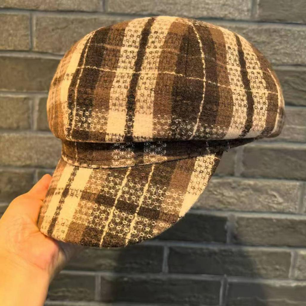 Paski Kaszkiet Damski Duckbill Granatowy Modny Kapelusz Ciepły i Polarowy Kapelusz Shake Fleece Modny Elegancki Retro Męski i Damski Zimowy Pogrubiony Beret