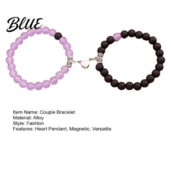 Couple Jewelry 2Pcs Bracelet Magnetic Heart Charm Women Men Beads