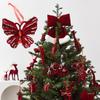 Flannel Surface Red Bow Christmas Tree Decoration 3D Plastic Ornament Fake Snow Winter Decorations for New Year