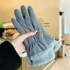 Warm Heart Embroidery Gloves Thicken Winter Plush Gloves Fashion   Cycling