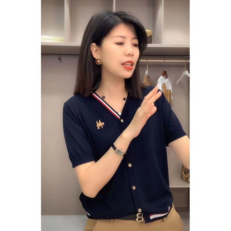 

Европейская станция Летняя футболка из тенселя в красную полоску контрастного цвета с коротким рукавом